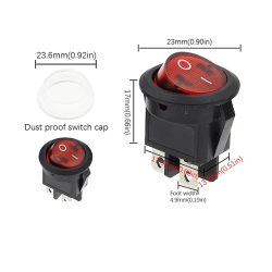 BOTON SWITCH REDONDO 3 PIN 20.5MM X 25.4MM NEGRO CON BOTON RETROILUMINADO LED ROJO