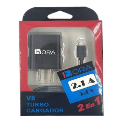 COMBO CARGADOR TIPO V8 2.0 AMP GAR064 NEGRO  (CARGADOR Y CABLE 1 METRO)