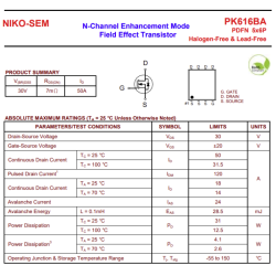 NIKO PK616BA 30V 50A N-CHANNEL PDFN5X6 MOSFET ENHANCEMENT MODEL FIEL EFFECT TRANSISTOR